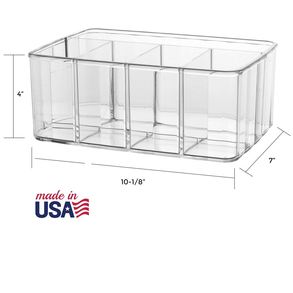 Stori 5-Compartment Clear Plastic Organizer | Rectangular Divided Makeup And Vanity Storage Bin And Office Desk Caddy | Scallope