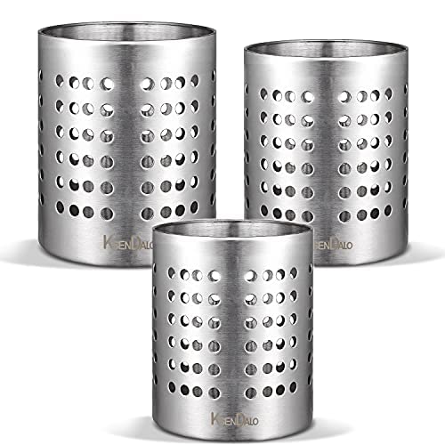 Ksendalo Round Sus304 Stainless Steel Utensil Holder Set Of 3 - Silver Caddy & Organizer For Drying Cooking Spoons, Spatulas, An