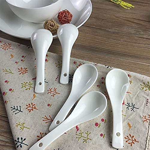 Raincart Latest Ceramic Soup And Dessert Spoon, Microwave Safe - Pack Of 6 (White),L-13 Centimeters