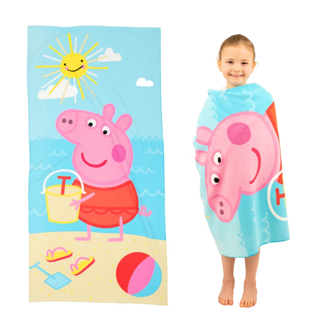 Franco Peppa Pig Kids Super Soft Lightweight 100% Recycled Bath/Pool/Beach Towel Made From Recycled Plastic Bottles, 58 In X 28