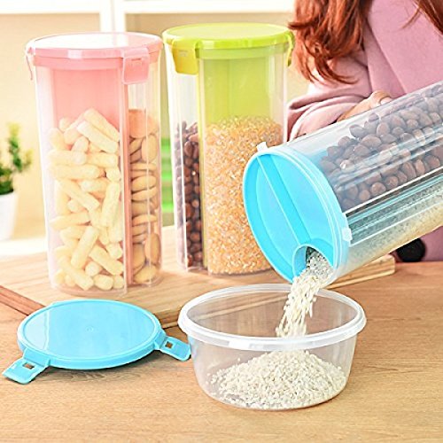Iktu Transparent Plastic Lock Food Storage Dispenser Airtight Container Jar With 3 Sections For Cereals, Snacks, Pulses 2.2Ll  