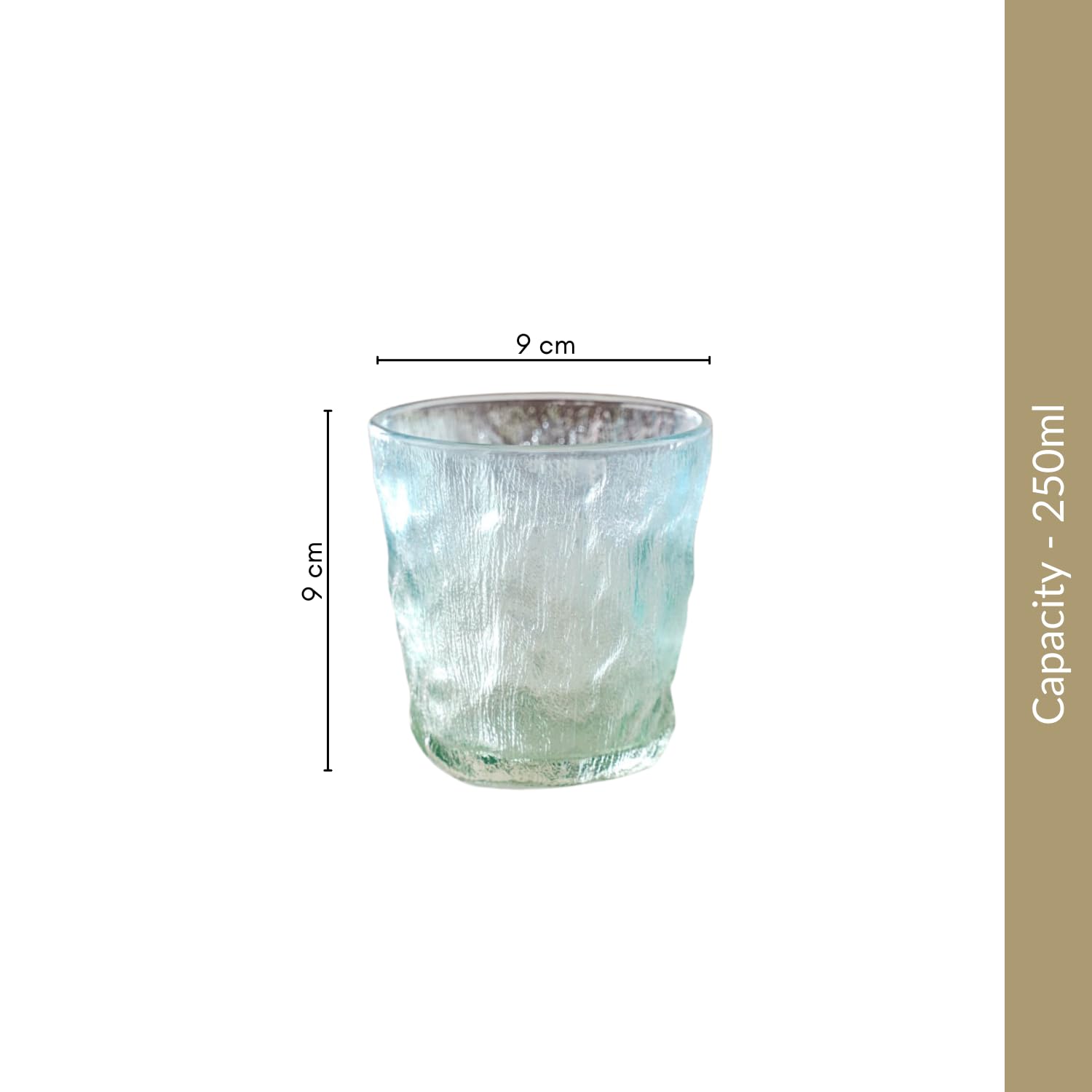 Nestasia Short Glasses Set of 6, Food-Safe and Lead-Free Tumbler, Ombre Glacier Tempered Glassware, 250ml each