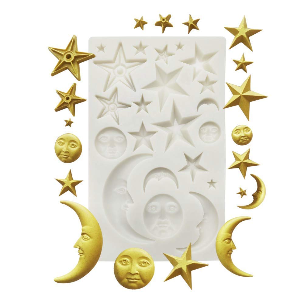 Moon Stars Sun Face Silicone Fondant Mold Chocolate Candy Gumpaste Sugarcraft Tool Cake Decorating Tools Epoxy Resin Diy Polymer
