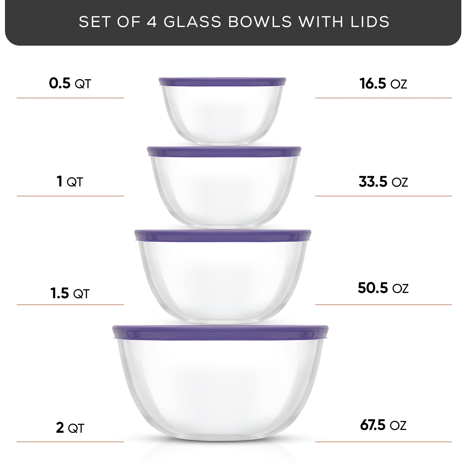 Joyjolt Kitchen Mixing Bowls - 8Pc Glass Bowls With Lids Set - Neat Nesting Bowls - Large Mixing Bowl Set Batter Bowl - Cooking