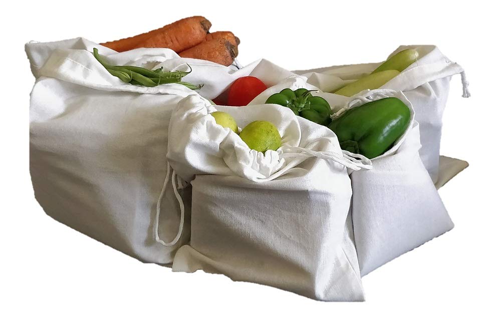 Arka 100% Cotton Plain Vegetable Storage Bags (Combo Pack) EcoFriendly, NonToxic, Washable, Reusable