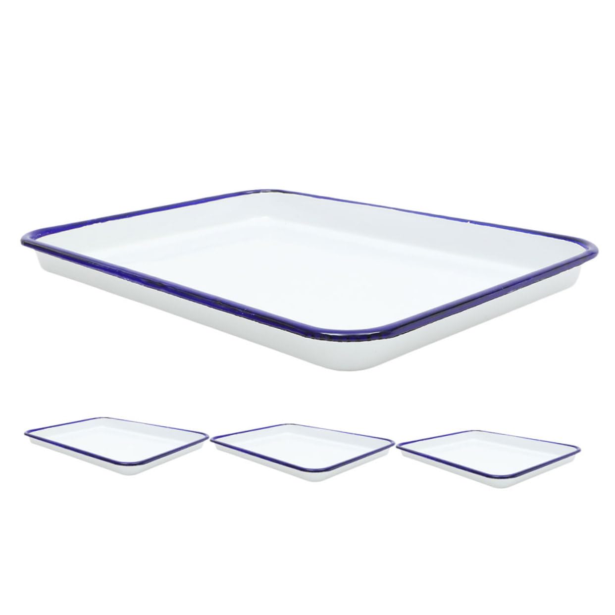 LALADEFIEE Vintage Enamel Bakeware Pan Set 4 pcs Rectangular Enamelware Roasting Trays 10.23 X 7.08 X 1.02 in for Kitchen Baking