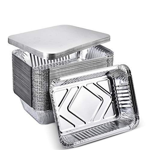 Xiafei 2Lb Takeout Foil Pans With Lids(50 Pack), Recyclable Food Storage,Disposable Aluminum Foil For Catering Party Meal Prep F
