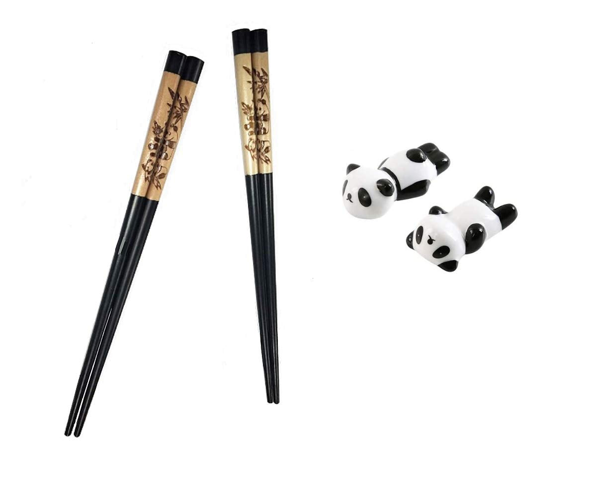 Dmtse Cute Panda Chopsticks With Panda Holder Amazing Gift Reusable Natural Wooden Chopsticks Chinese Chop Stick Gift Set For We