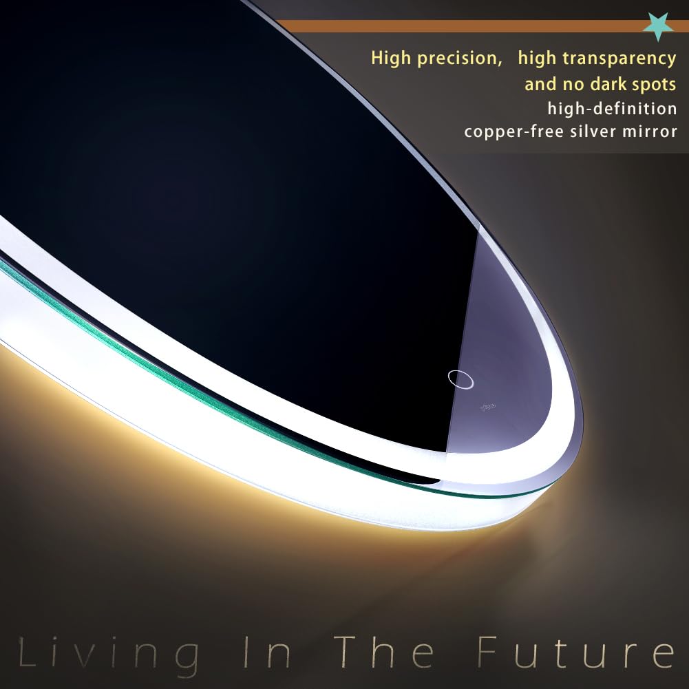 KWW 32 Inch Large Modern LED Round Bathroom Vanity Mirror  Color Temperature Adjustable  Anti-Fog Dimmable Lights  Easy to Install  Wall Mounted Makeup Mirror with Smart Touch Button