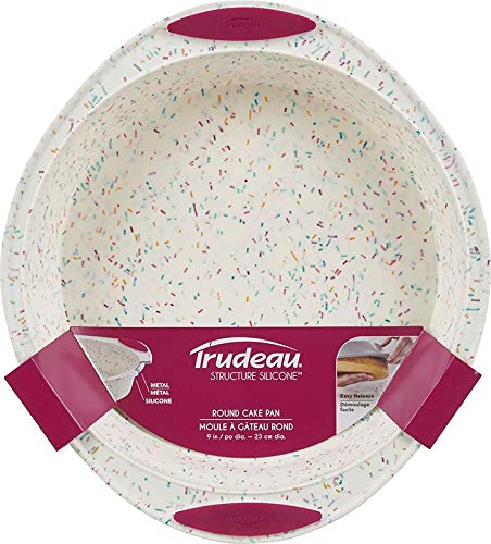 Trudeau Round Cake Pan 9''-White Confetti/Fuchsia -05118557