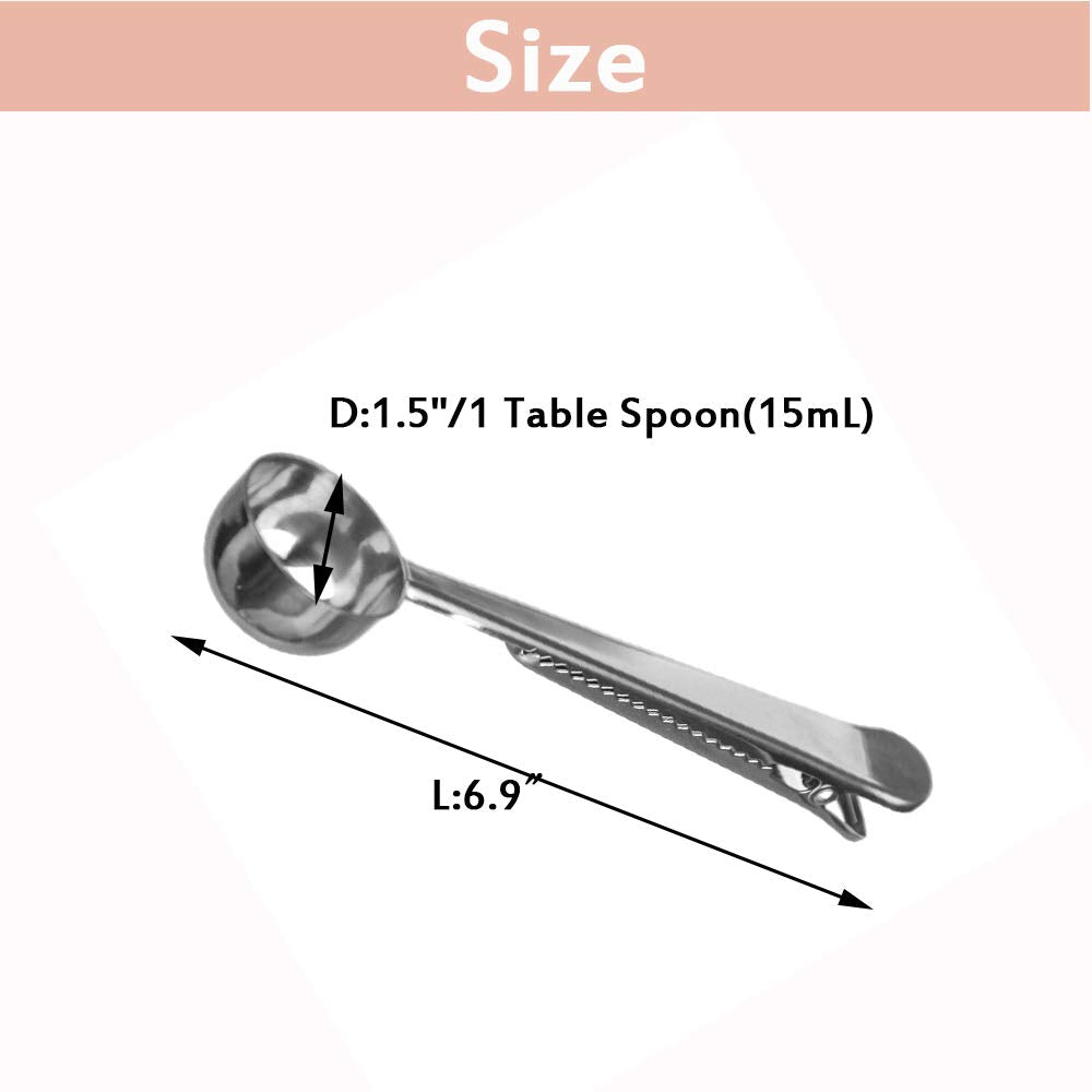 Coffee Scoop With Clip,2 In 1 Stainless Steel 1 Tbsp Ground Measuring Spoon With Bag Clip For Coffee Tea(3, Silver)