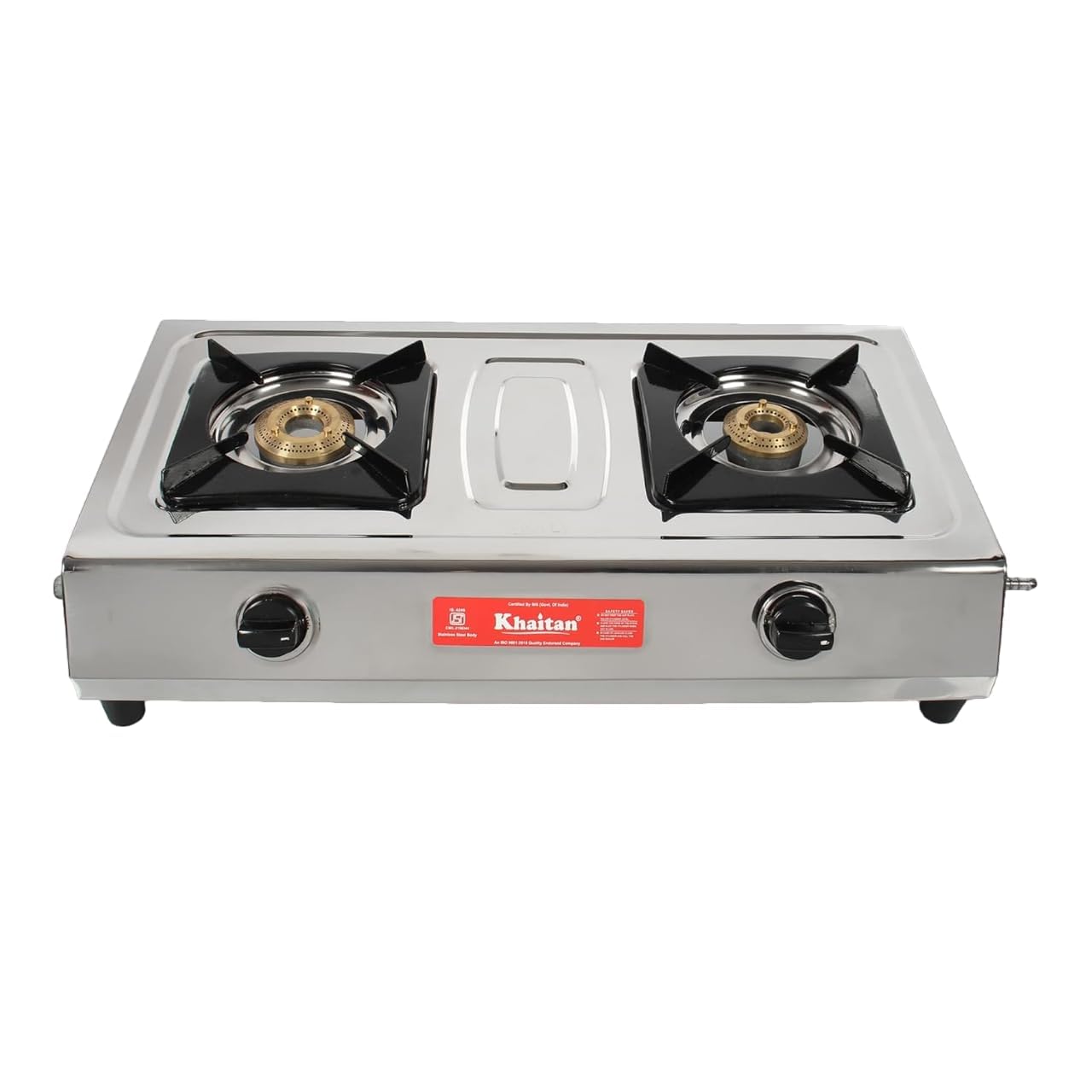 Khaitan 2 Burner Maxima Stainless Steel Manual Ignition Lp Gas Stove With Brass Burner (Silver, Isi Approved)