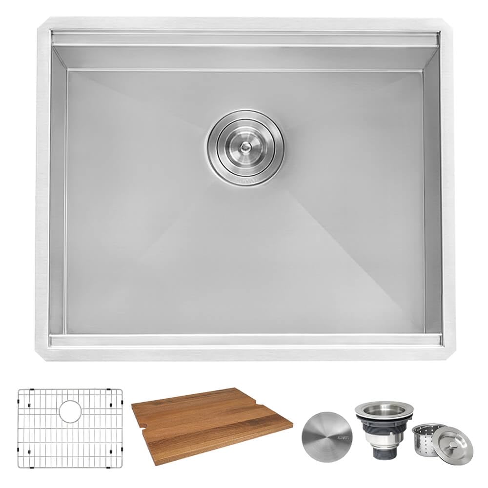 Ruvati 21-Inch Workstation Bar Prep Undermount 16 Gauge Ledge Kitchen Sink Stainless Steel Single Bowl - Rvh8307