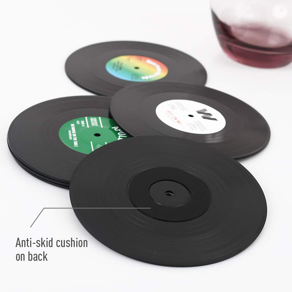Homedge Vinyl Record Coasters, 6 Pieces Of Retro Style Vinyl Coasters