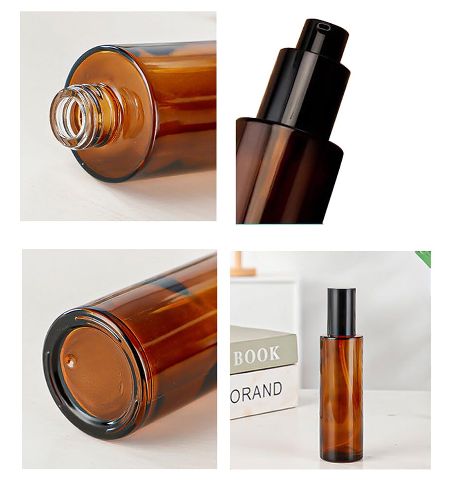 Tupsybl 3 Pcs 30Ml 1Oz Amber Gass Travel Bottles For Toiletries Leakproof Glass Lotion Bottles Pump Bottles Mini Soap Dispenser