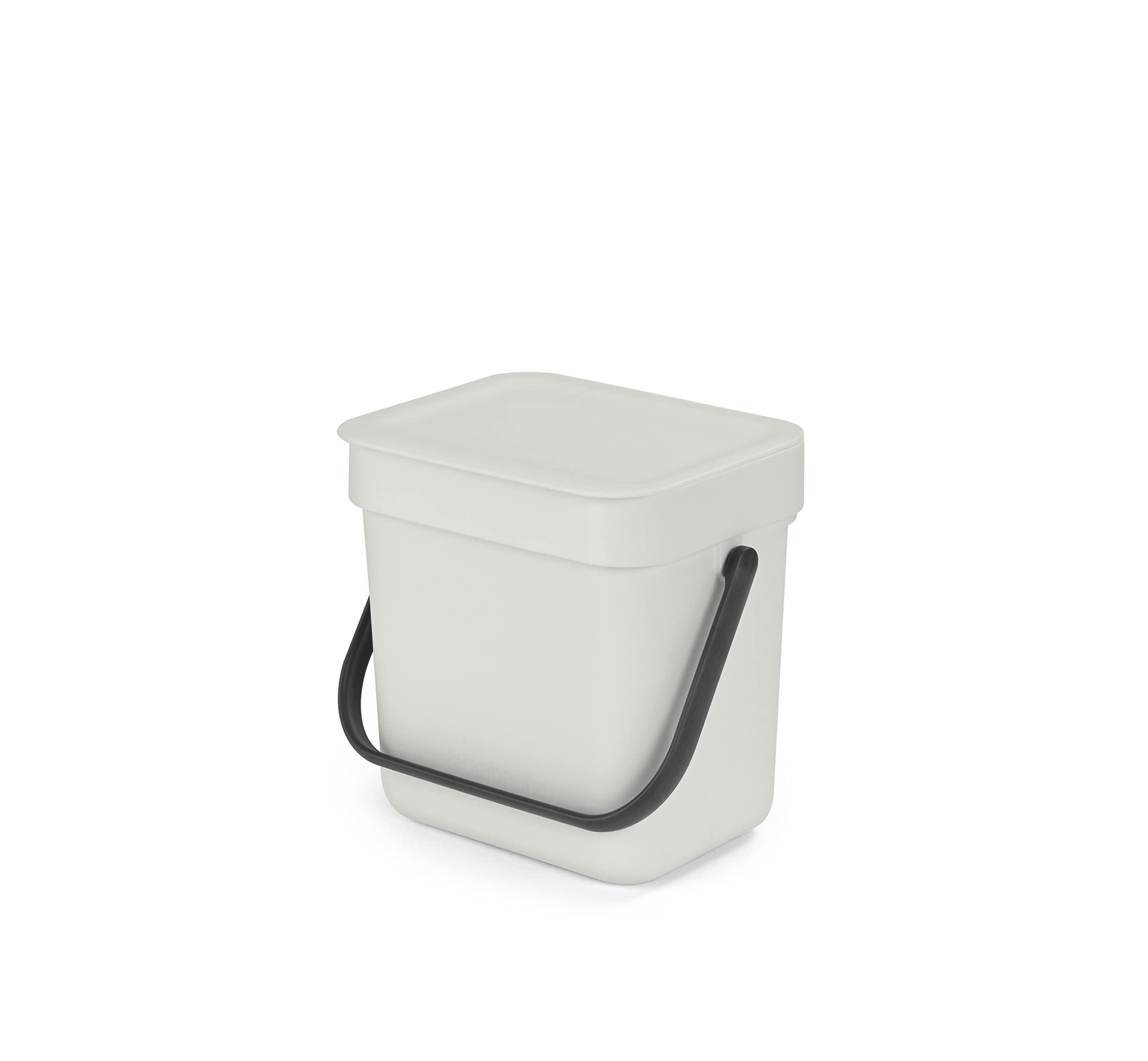 Brabantia Sort & go Food Trash can (08 galLight gray) Small countertop Kitchen compost caddy with Handle & Removable Lid  Easy clean