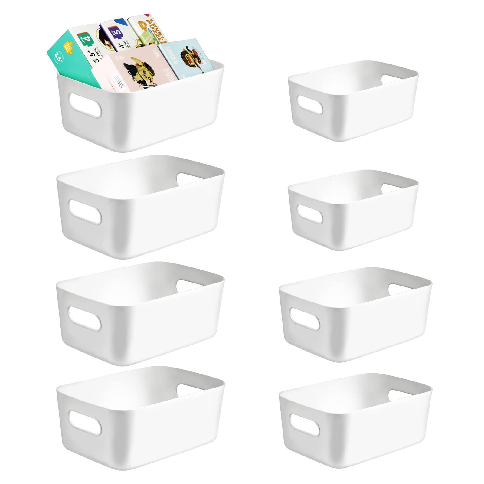 eastbao 8pack White Plastic Storage Basket,Bins for Organization and Storage for Versatile Home Edit Containers,11 inch Cube St