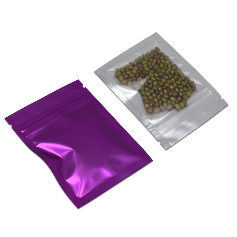 PABCK 100 Pcs 3.3x5.1 inch (Inside Size 2.9x3.9 inch) Matte Purple Front Window Resealable Foil Zipper Lock Pouch for Zip Reclos
