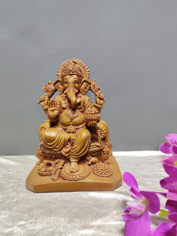 Pratima Wooden Finish Polyresin Beautiful Ganesh Idol|Vinayaka Statue|Ganpati Murti|Ganesha Idol For Home Decor|Ganesh Idol For
