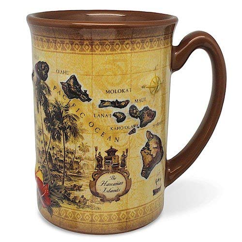Island Heritage The Hawaiian Islands Coffee Mug  Embossed 14 oz Ceramic Tropical Tea Cup, Hawaii Souvenir Gift Mug with Gift Bo