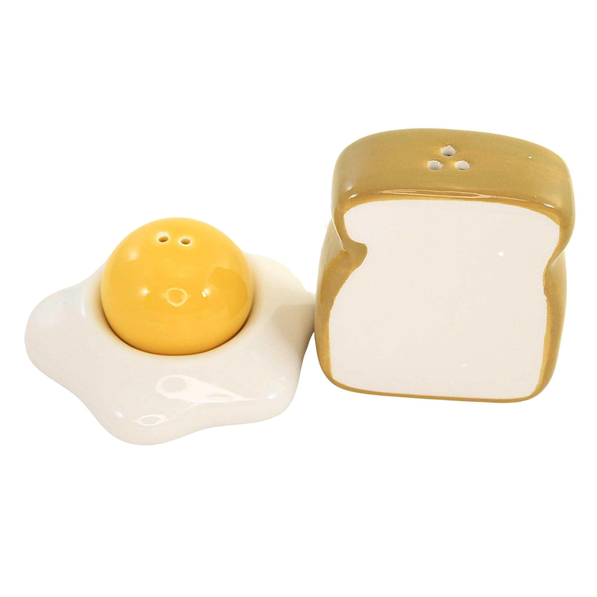 One Hundred 80 Degrees Ceramic Egg Shakers Set - Fried Egg & Toast Design With Magnetic Attachment - Gift Boxed - 2 Pieces, Whit