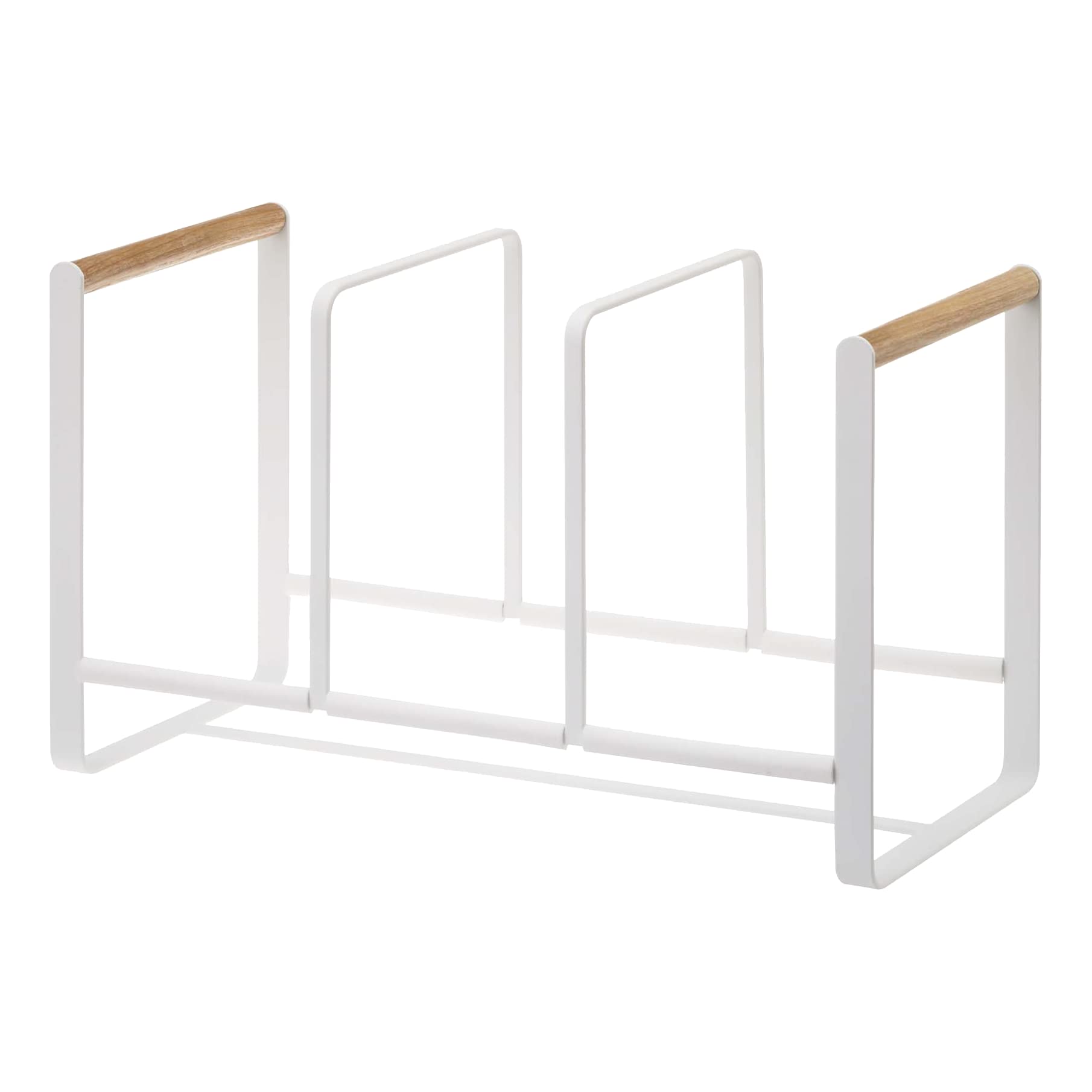 Yamazaki Home Plate Accented Storage Rack-Kitchen Holder Stand | Steel + Wood | Large | Dish Organizer, White