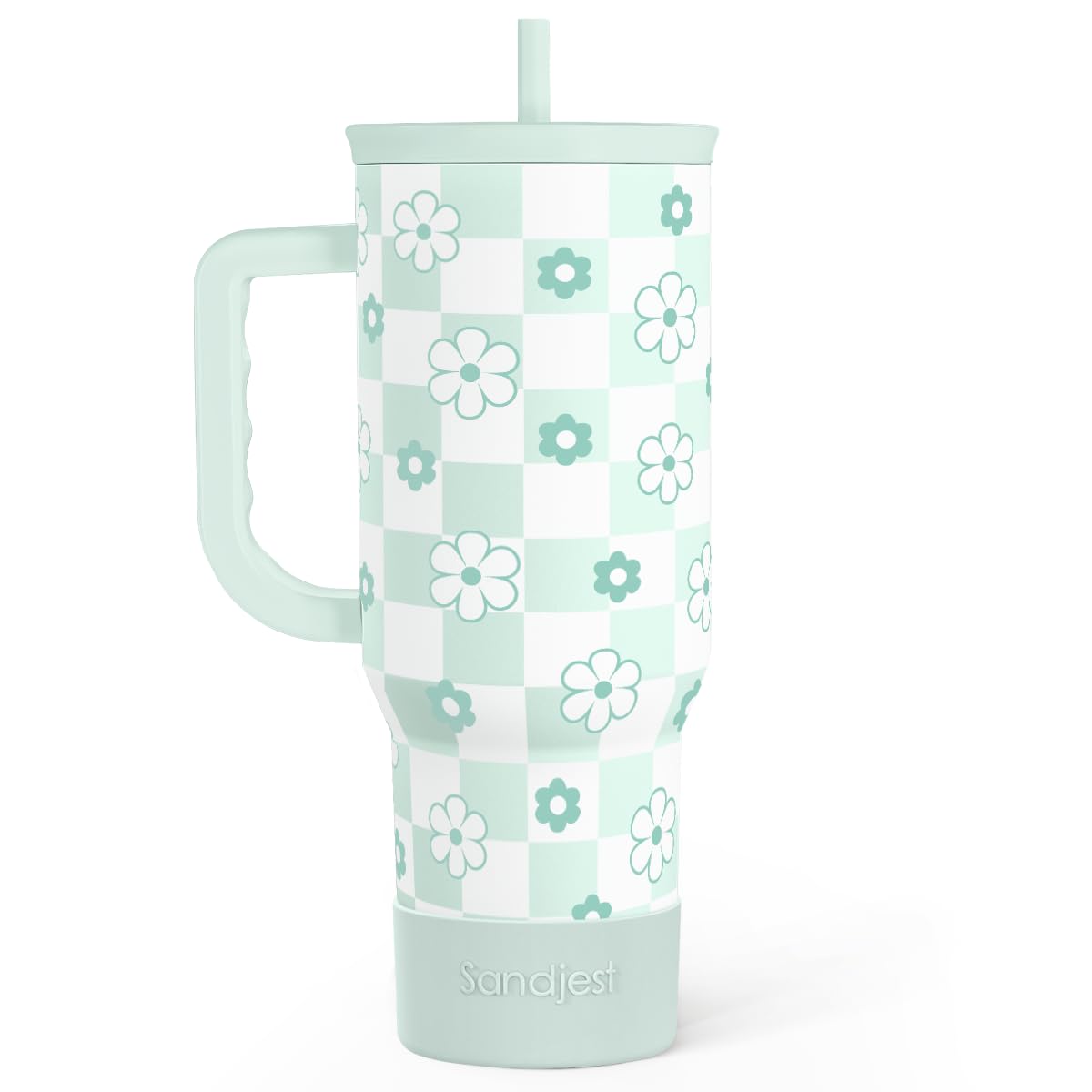 40oz Daisy Flower Tumbler with Handle and Straw - Insulated Stainless Steel Coffee Travel Mug for Women Girls, Floral Gift Idea 