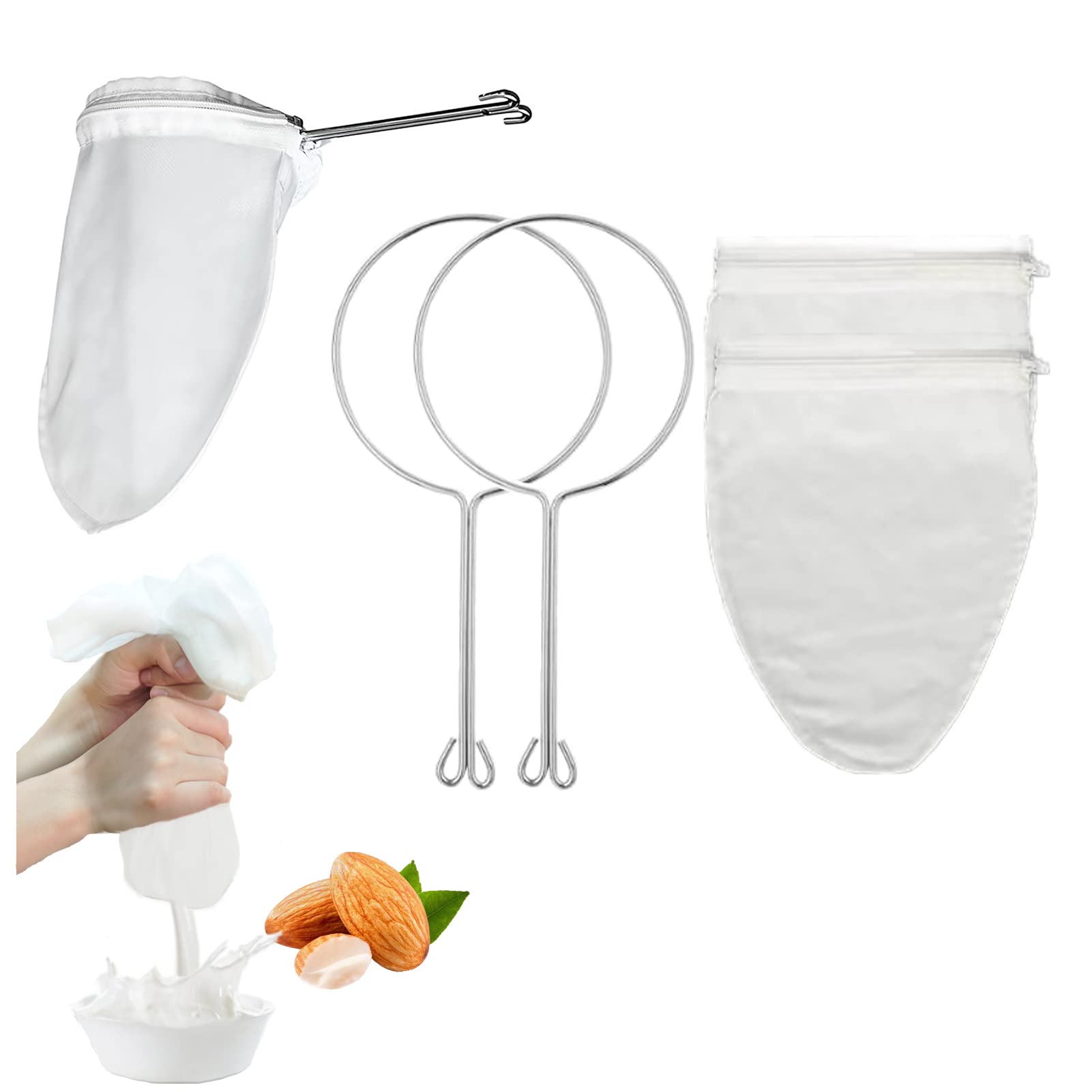 2 Pc Reusable Nut Milk Bags Cheese Cloths For Straining, Ultra Extra Fine Mesh Jelly Juice Honey Food Sieve Strainer For Juicing