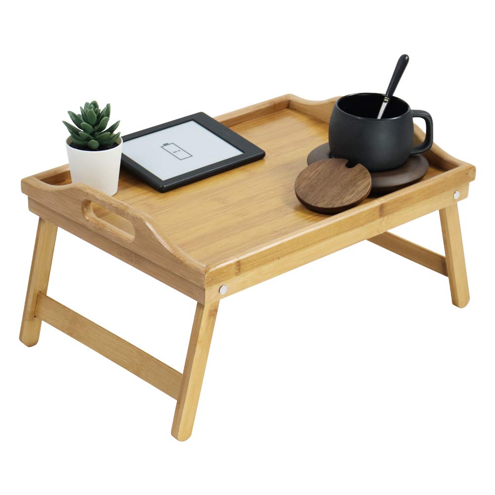 Kktoner Bamboo Bed Tray Table With Folding Legs Foldable Serving Portable Laptop Tray Snack Tray Breakfast Tray Bed Table Drawin
