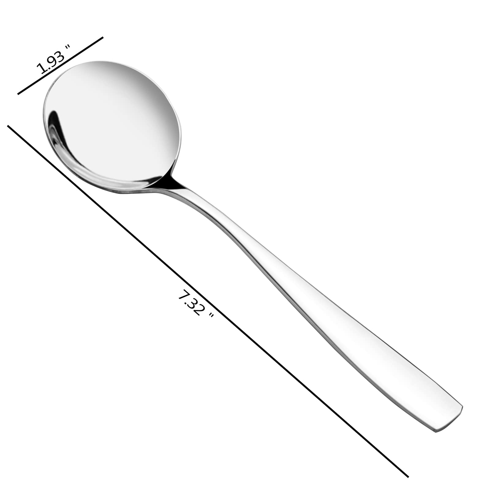 Anbers Stainless Steel Round Soup Spoons, 12 Pieces Round Bouillon Spoon