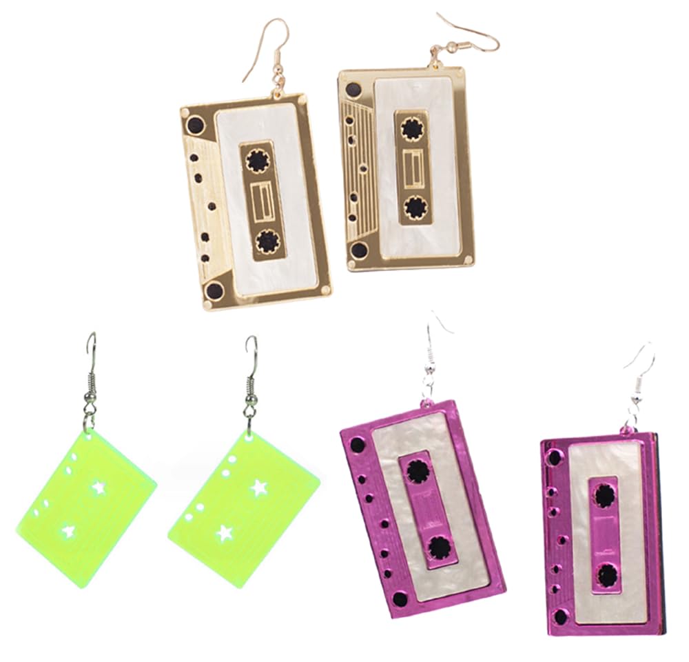 Cutiejewelry Cassette Tape Dangle Cute Pretty Earrings (Lilac Gold)