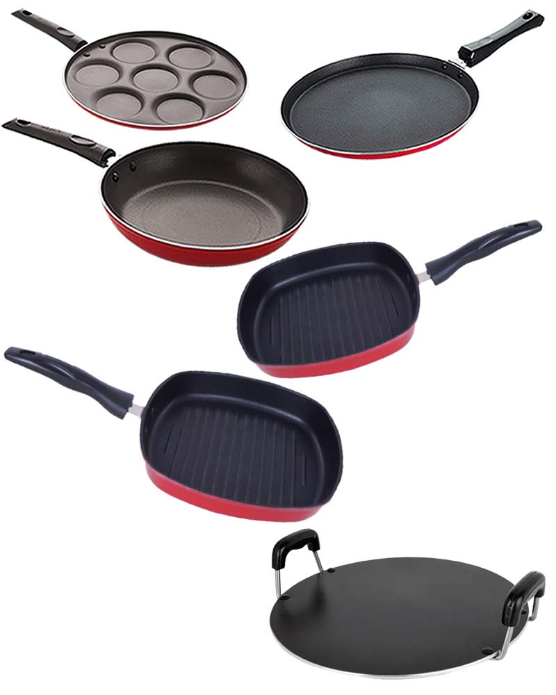 Nirlon Kitchen Utensils Non Stick Cookware Set Of 6 Pieces (2.6Mm_Ft13_Tp_Gp22.5_Gp24_Rt_Up7)