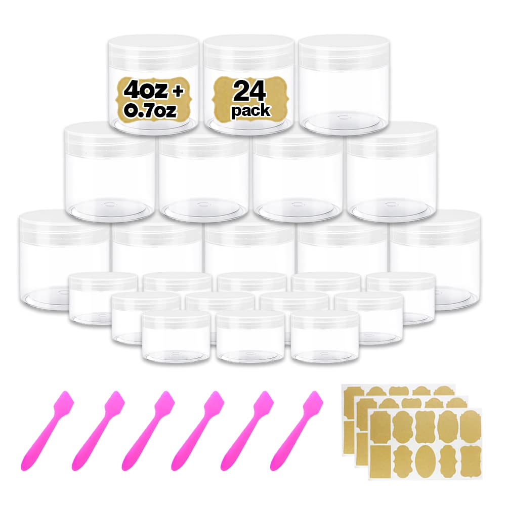 4 Oz Clear Small Plastic Containers With Lids Plastic Jars With Lids + 20G/20Ml Small Containers With Lids (Set Of 24) Cosmetic