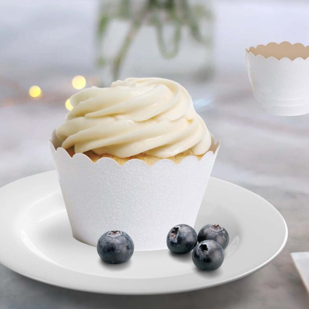 Dress My Cupcake Standard Reusable Glitter Cupcake Wrappers, Set Of 50 (White)