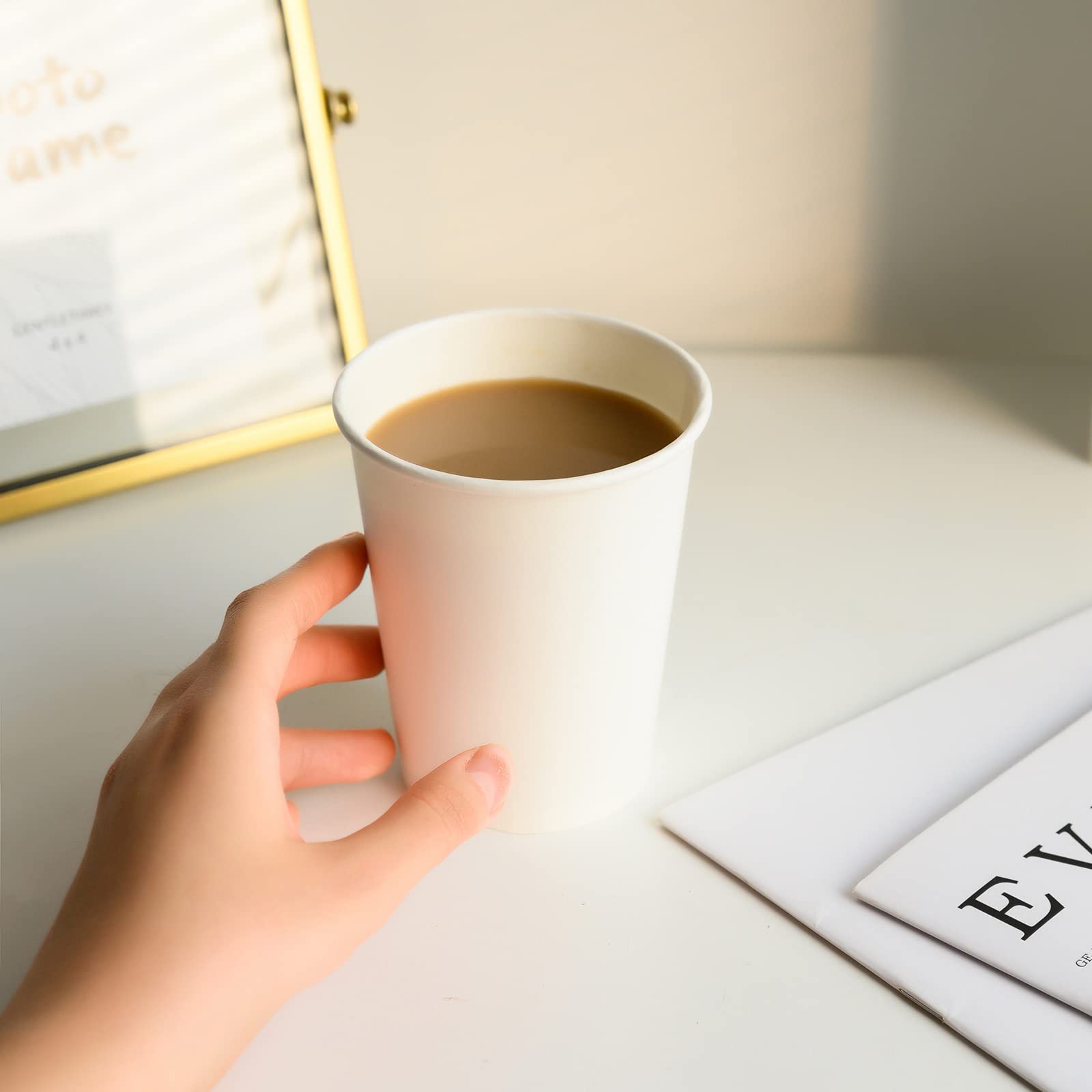 RACETOP Hot Paper Coffee Cups 12 Oz [1000 Pack]  Disposable Coffee Cups 12 Oz  Upgraded Weight Of Paper  White