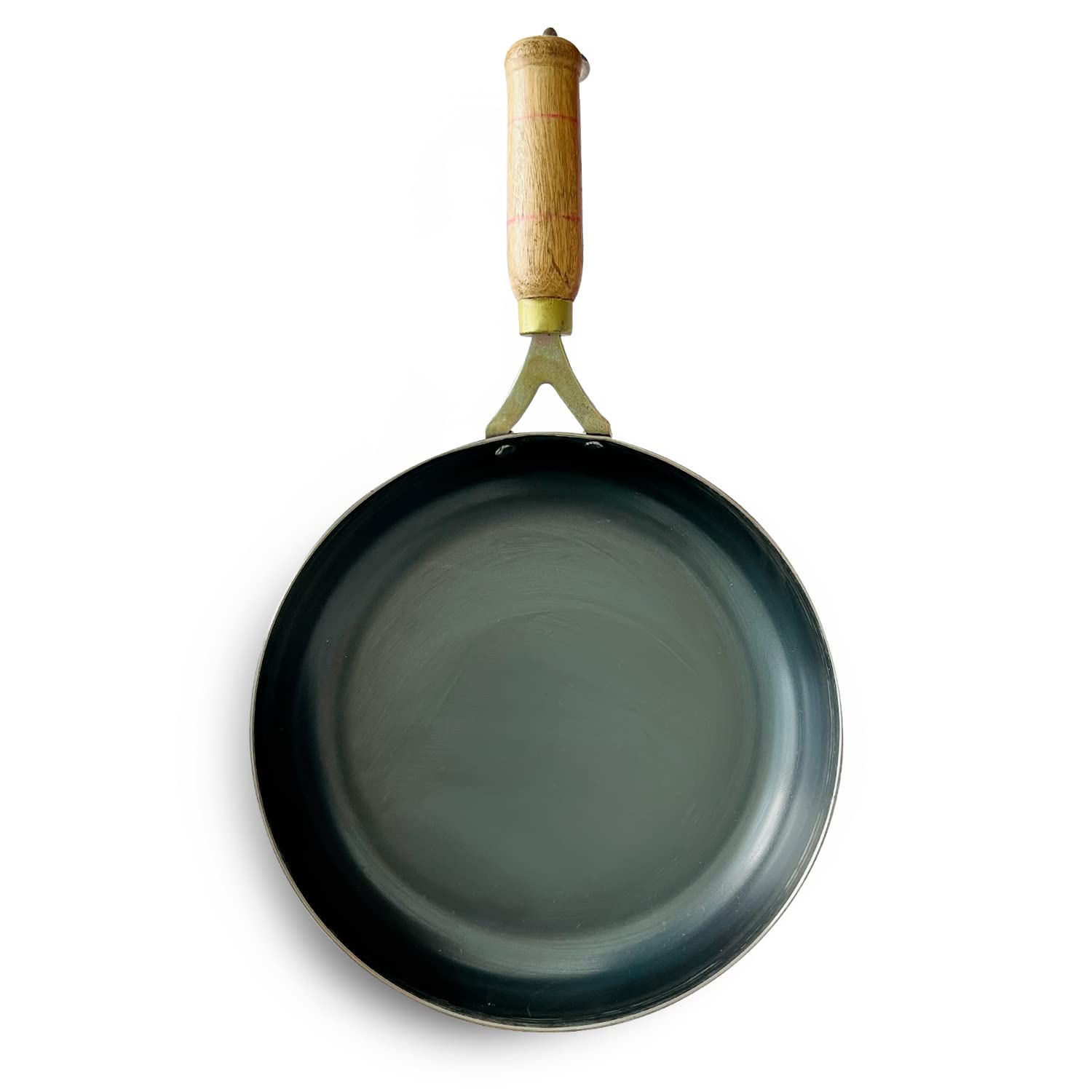 Kichera Iron Fry Pan With Wooden Handle 23Cm/9 Inch, 1.3Ltr, 0.85Kg | Gas Stove And Induction Friendly | Pre-Seasoned Black Flat
