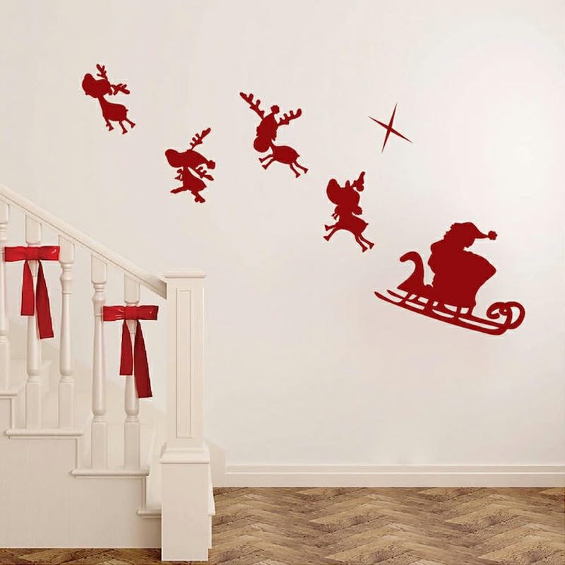GADGETS WRAP Wall Decal Vinyl Sticker Santa Deer Sleigh Christmas Red for Office Home Wall Decoration