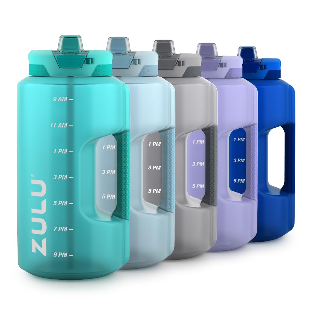 Zulu Goals Gallon 128Oz Large Water Bottle Jug With Time Marker & Handle For All Day Hydration | Silicone Soft Straw With Lockin