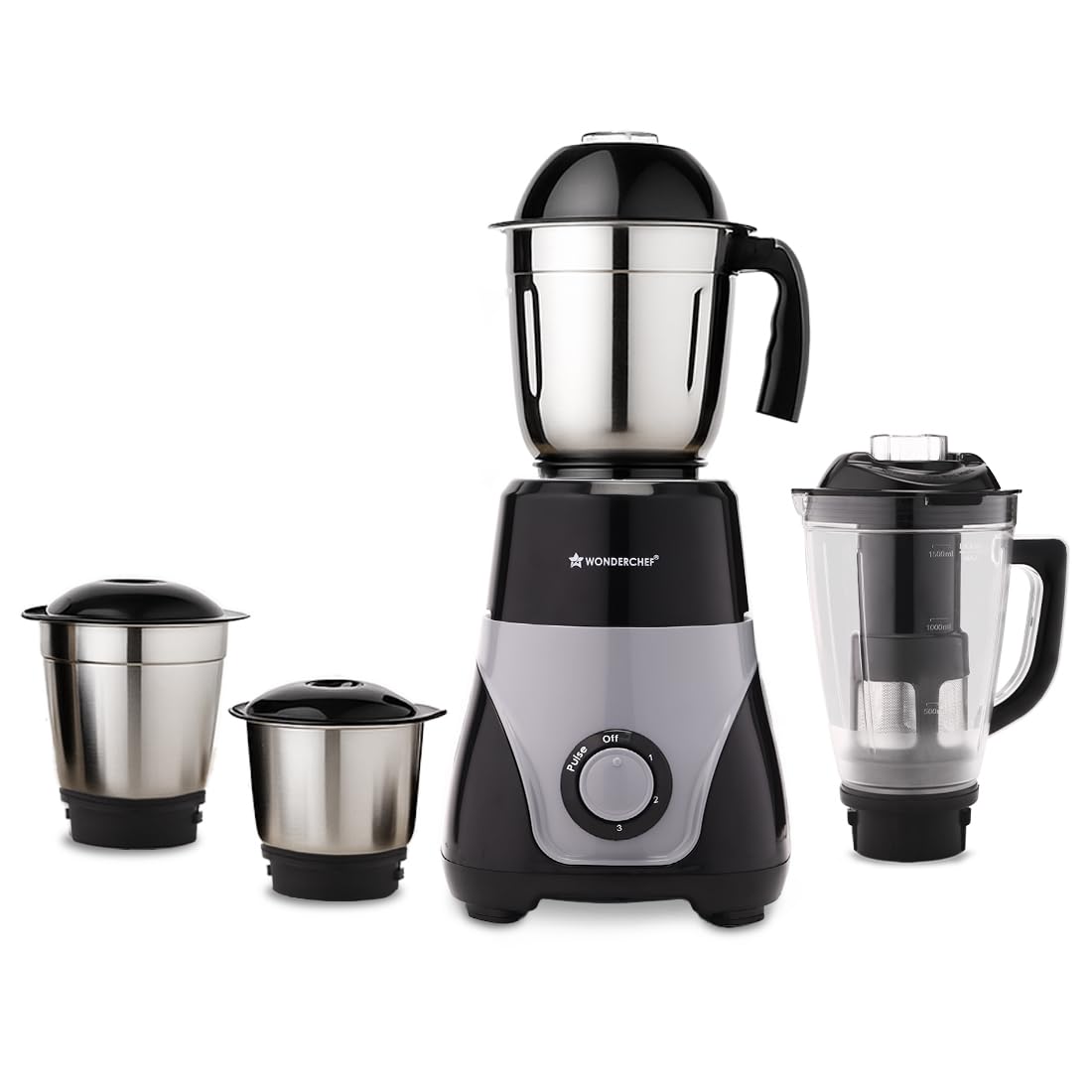 Wonderchef Vista Mixer Grinder | 4 Multi-Purpose Jars | 750W | Sharp Stainless-Steel Blades | For Masalas, Chutneys, Fresh Fruit