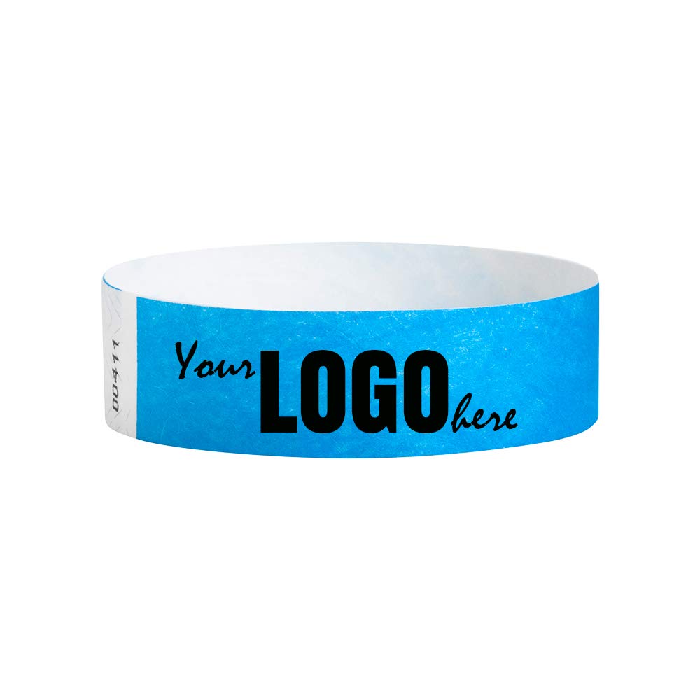 Wristco Neon Blue Custom Imprint Wristbands - 500 Count Tyvek Aa X 10A- Add Any Text Logo And Image  Receive Printed Wrist Band