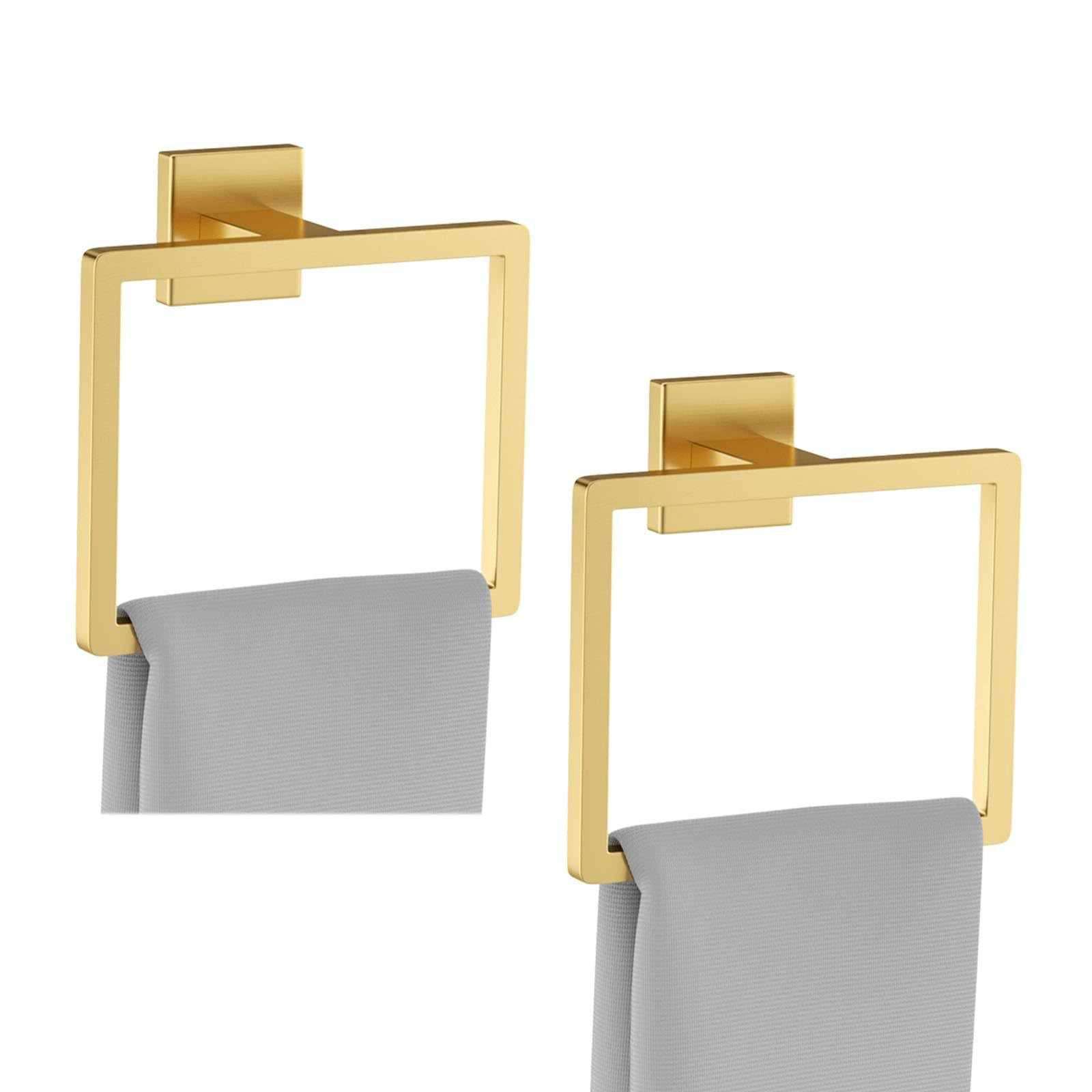 2-Piece Brushed Gold Square Towel Ring,Hand Towel Holder,SUS304 Stainless Steel Modern Towel Holder Wall-Mounted Bathroom Towel 