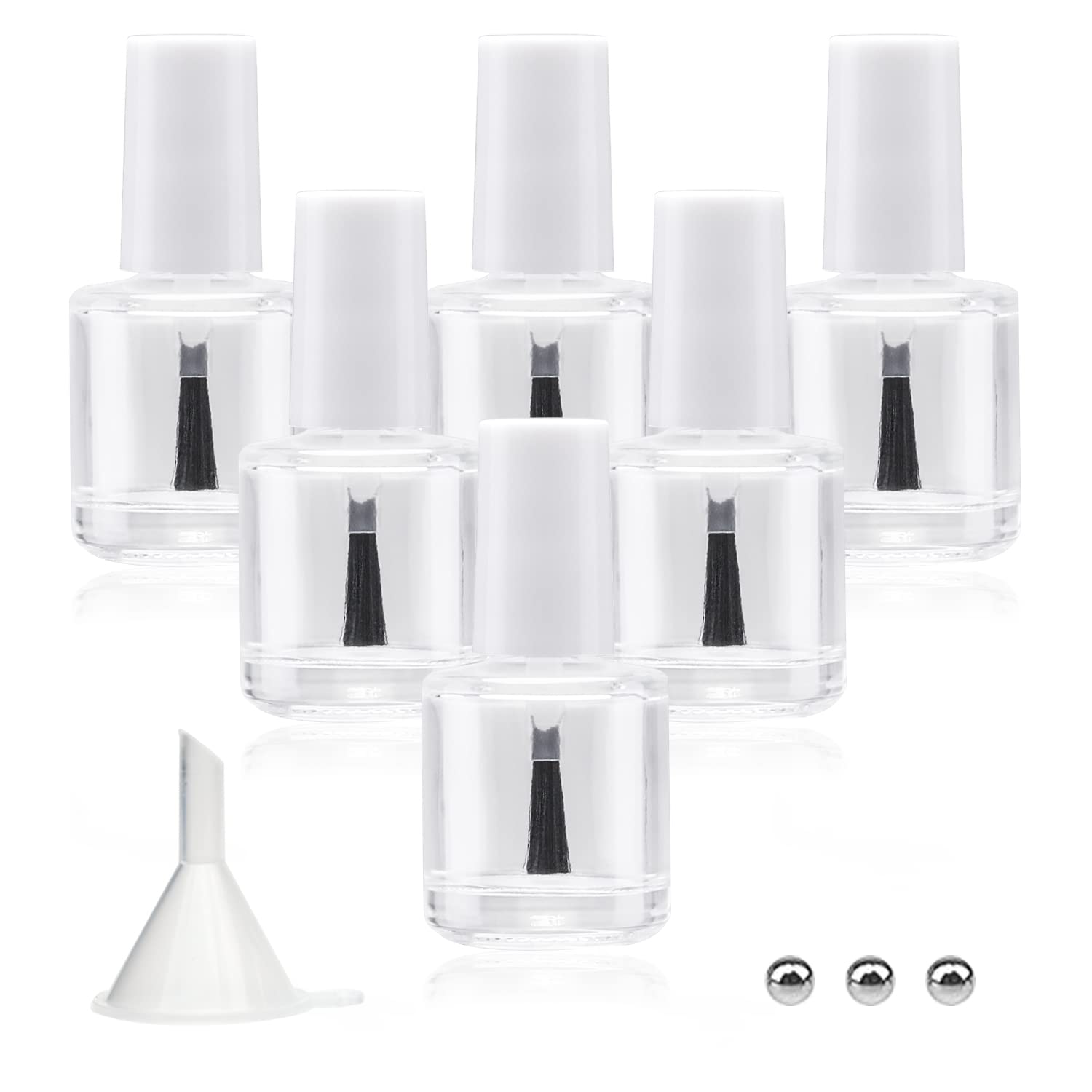 Agidea 6Pcs Empty Nail Polish Bottles With Brush White Cap, 10Ml Empty Clear Glass Refillable Nail Fingernail Polish Bottles Cir