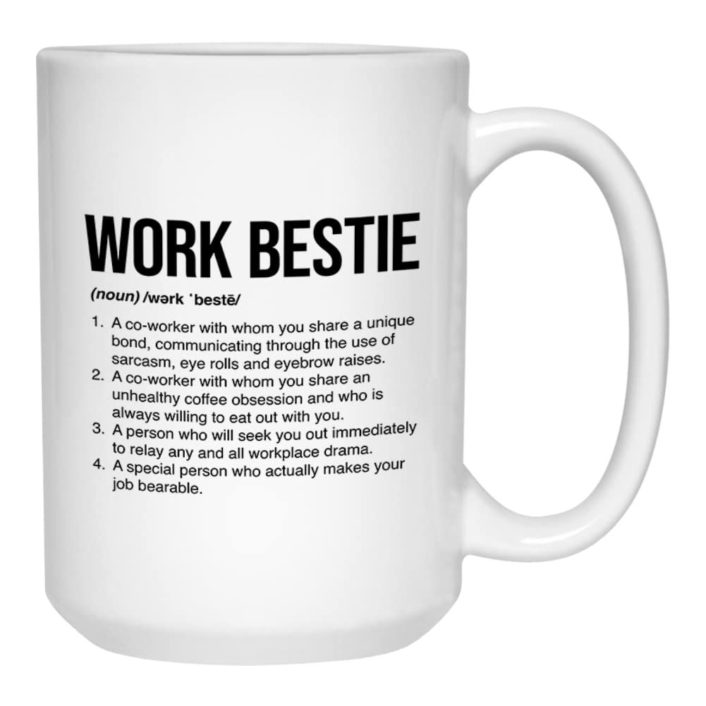 Work Bestie Definition Mug 15 oz, Work Bestie Gifts for Women Men, Funny Birthday Farewell Move Away Leaving Gifts for Coworkers