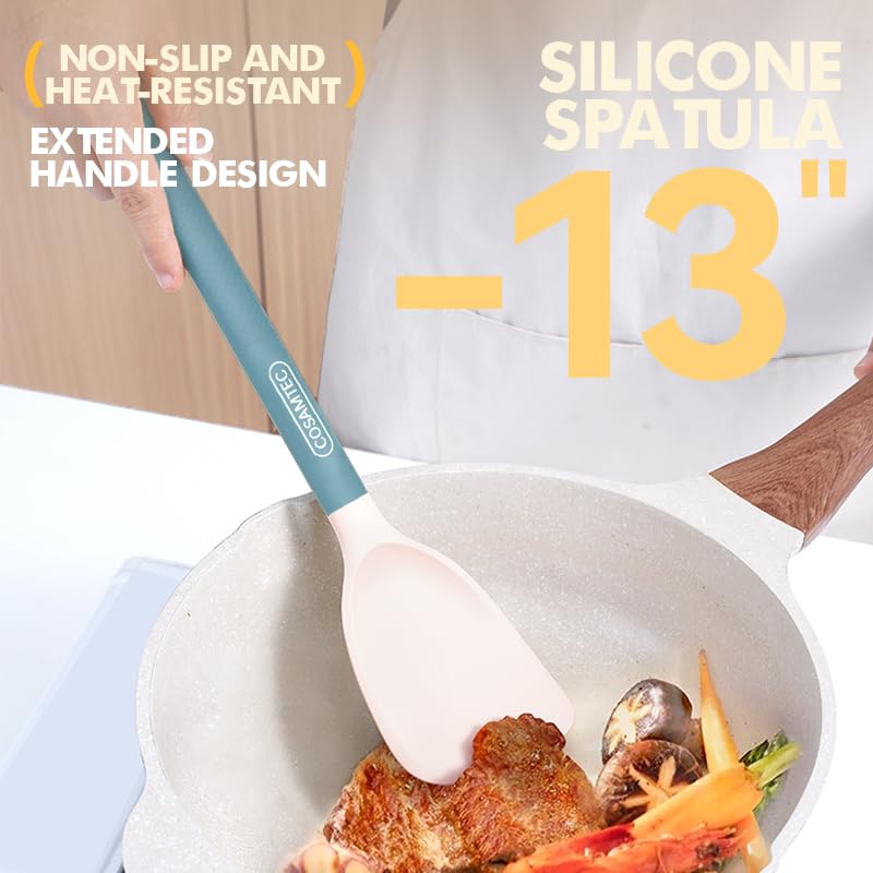 Cosamtec Silicone Small Spatula For Cooking Flexible Beveled Turner With Solid Inner Core And Heat Resistant Nylon Handle Ideal
