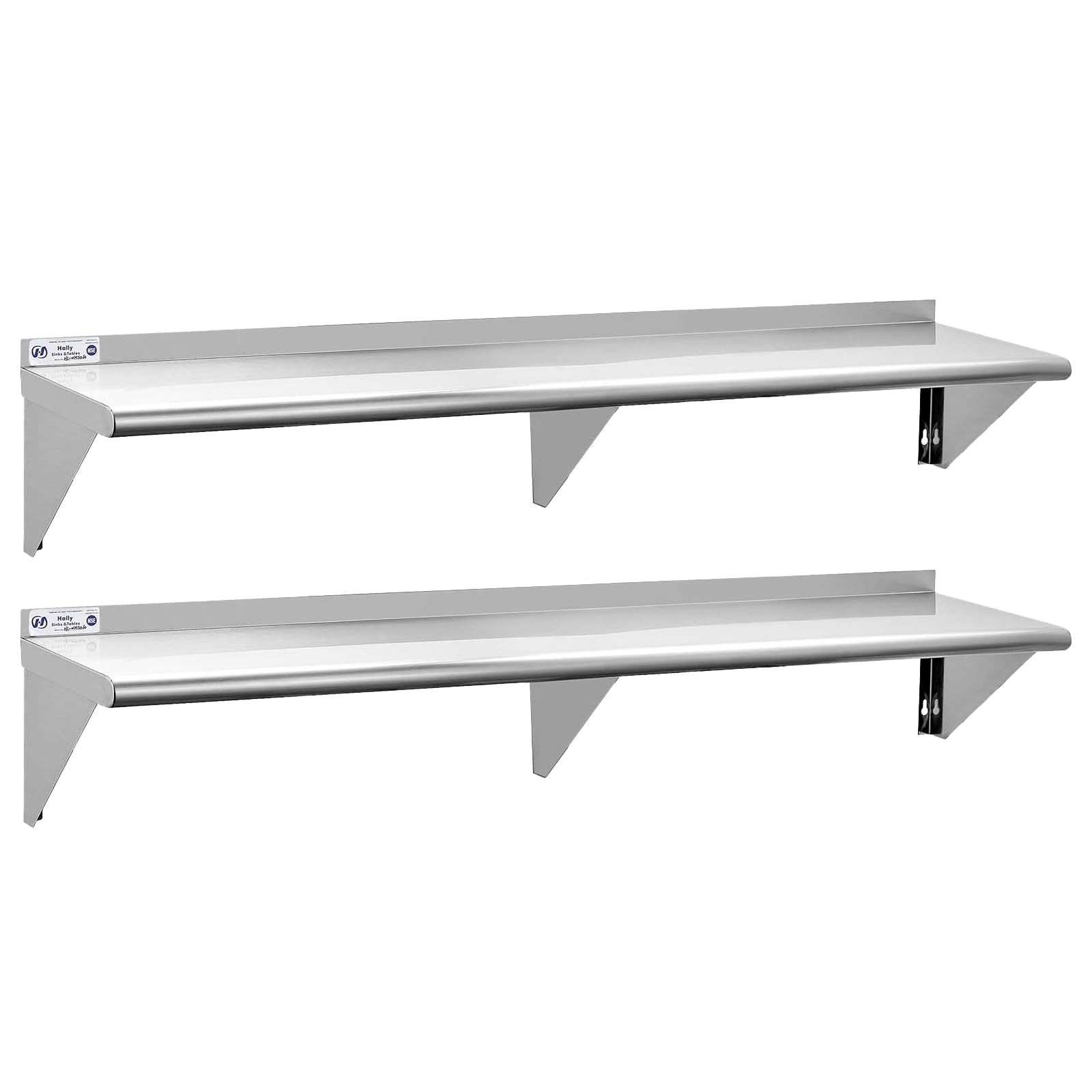Hally Stainless Steel Shelf Wall Mounted Metal Shelf Wall Shelf 12 x 72 NSF Heavy Duty 345 lb Capacity, Commercial Wall Mounted 