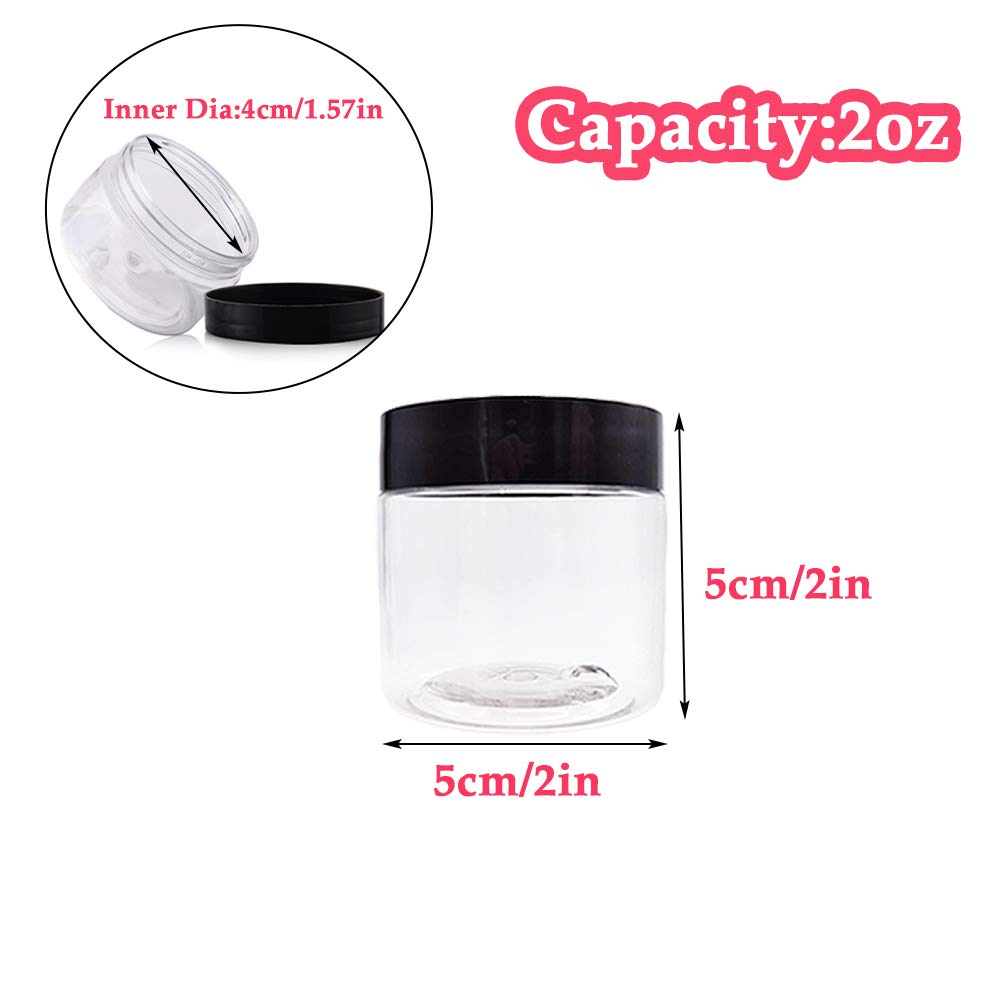 20Pcs 2 Oz Clear Plastic Round Slime Containers,Clear Slime Container With Black Lids,Empty Plastic Storage Jars For Slime,Cosme