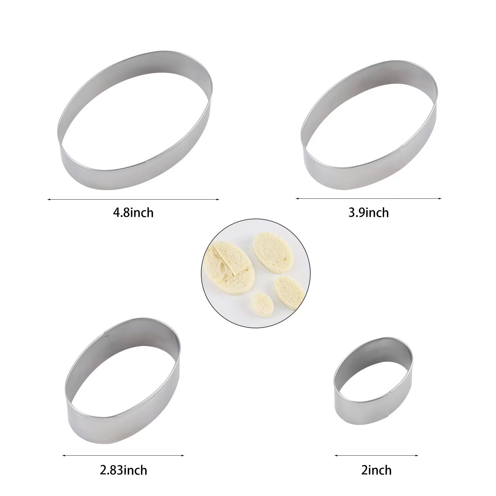 Oval Cookie Cutter Set Large - 5 Inch, 4 Inch, 3 Inch, 2 Inch - Geometric Cookie Cutters Shapes Molds - Stainless Steel Homemade