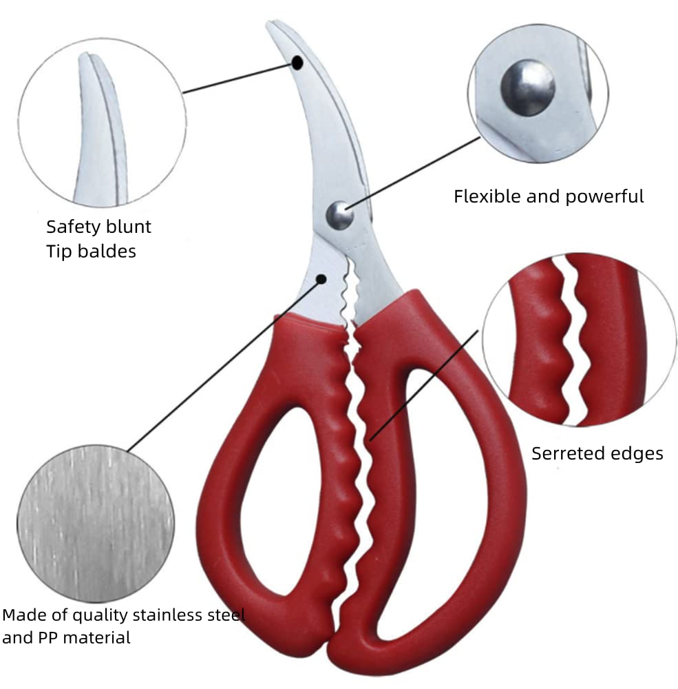 4 Pcs Seafood Scissors For Kitchen Multifunctional Seafood Fish Crab Shrimp Lobster Scissors Stainless Steel Shears,Red And Blac