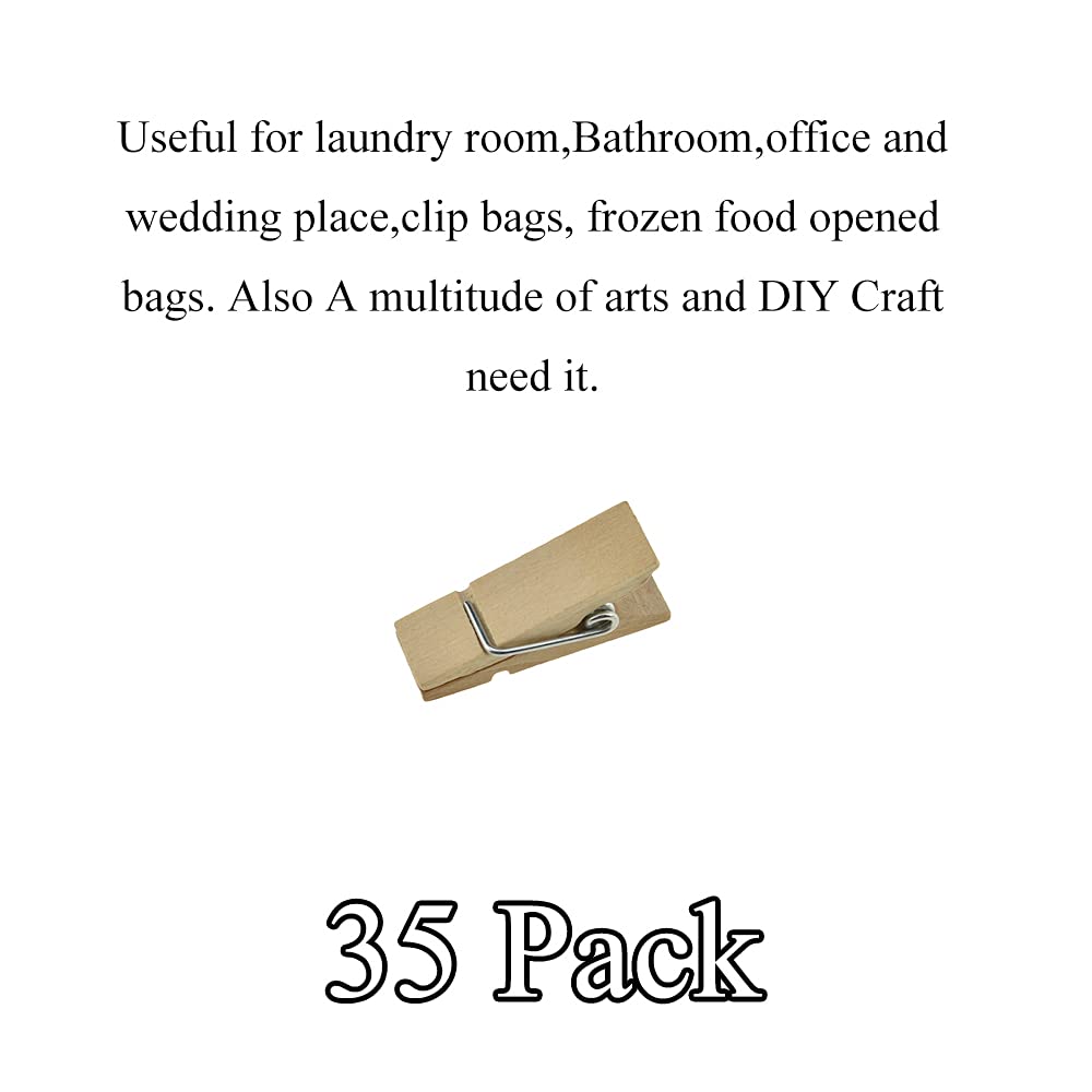 Hahiyo Wooden Clothes Pins Clothespins Small Do Not Fall Apart 1.38X0.47 Inches Length 35 Pack Sturdy Strong Springs No Rust No