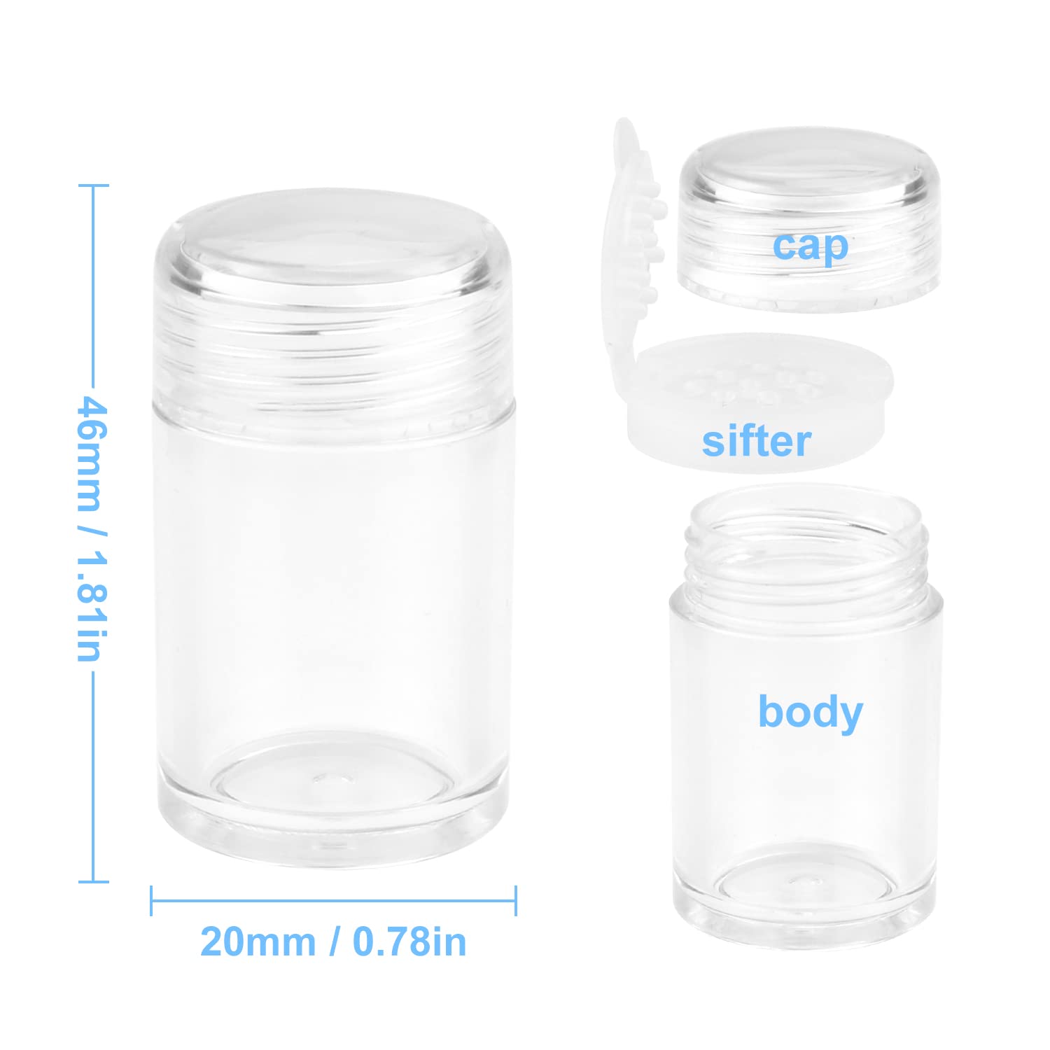 6 Pcs 10Ml Loose Powder Container Jar Clear Plastic Travel Cosmetic Glitter Powder Eye Shadow Powder Box Pots Bottles With Sifte
